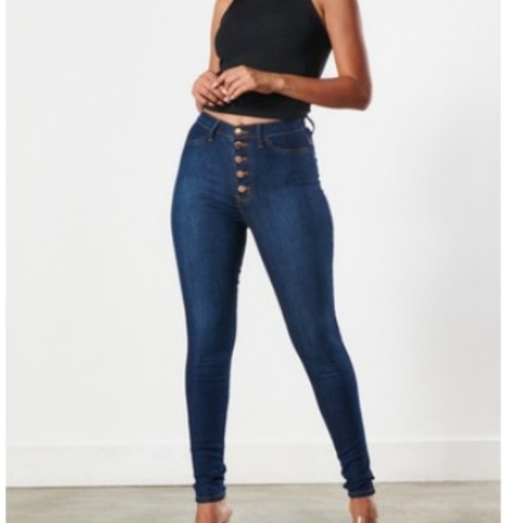 Vibrant Button Me Up High Waisted Jeans - Picture 1 of 9
